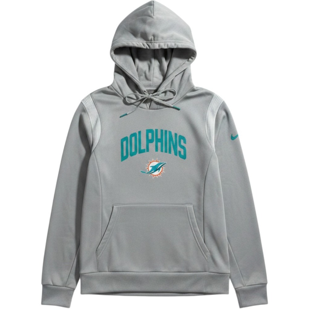 Nike Miami Dolphins NFL Therma-FIT Hoodie Grey Aqua Womens Large MSRP 80NEW